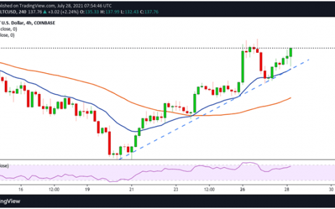 由于多头目标为 140 美元，LTC 价格上涨 6%