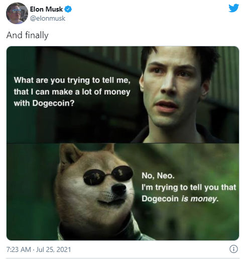 来自 Elon Musk 的令人惊讶的狗狗币分享