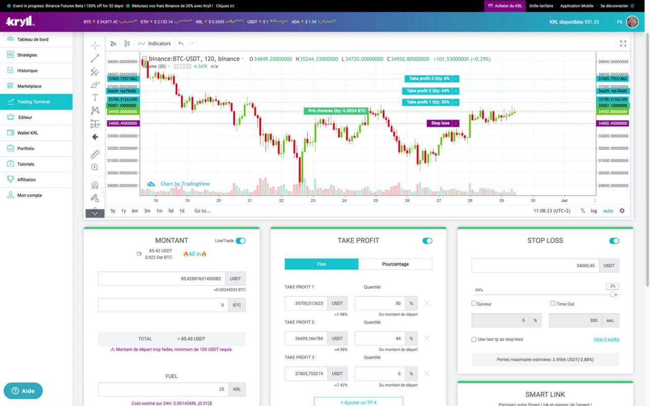 Kryll.io 交易终端界面 增加了许多功能
