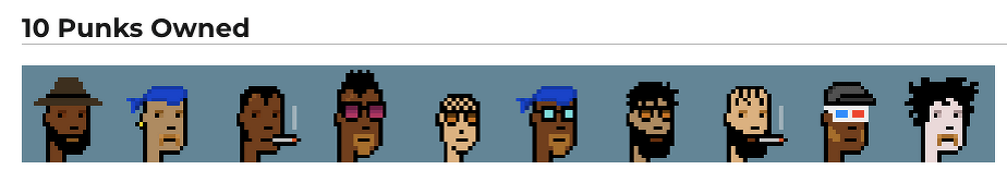 在网络钓鱼攻击期间，Stazie 黑客仍然持有的 10 个 CryptoPunk 的列表