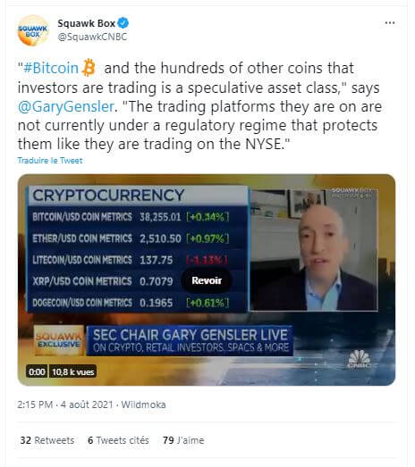 在 SEC 主席 Gary Gensler 发表讲话后，比特币 (BTC) 上涨 2% 并突破 39,000 美元。