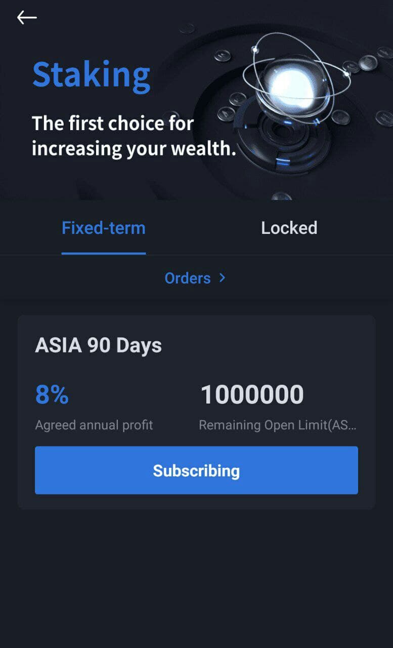 ASIA Staking 可在 Asia交易所 上进行