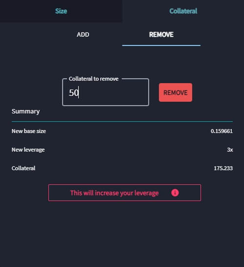 Audaces Perps 交易界面移除质押品