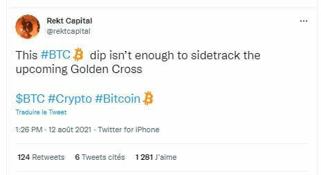 据 Rekt Capital 称，尽管今天进行了修正，但预计比特币的黄金交叉仍将发生。