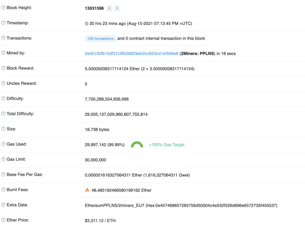 50 eth 销毁器块，2021 年 8 月