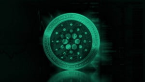 背景中有K线走势图的卡尔达诺硬币