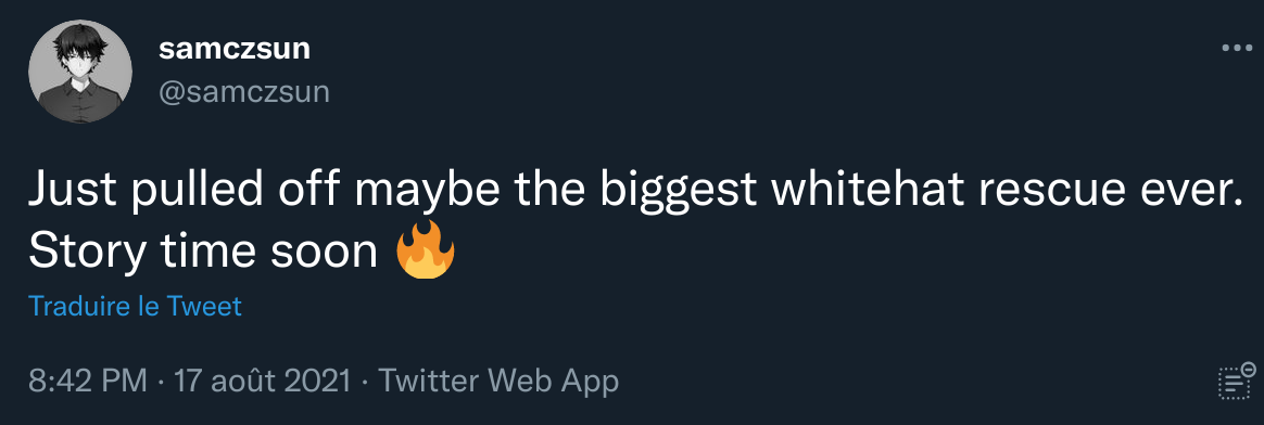 来自研究员 samczsun 的 Twitter 帖子，他揭示了味噌缺陷