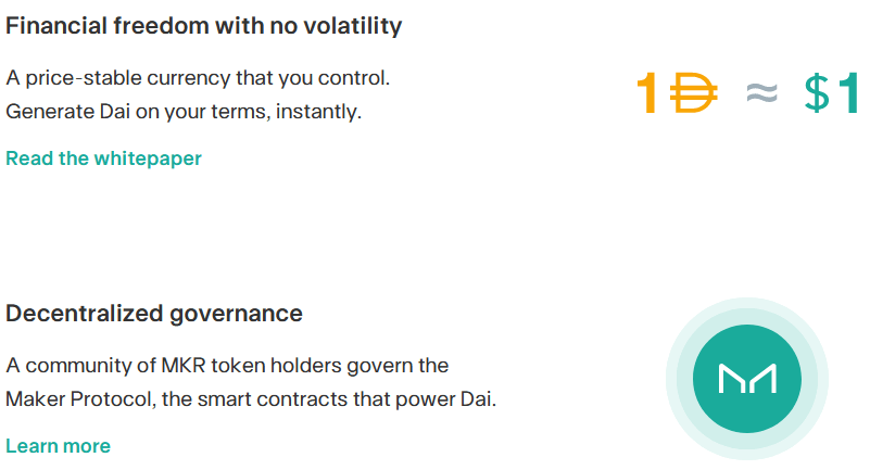 MakerDAO 的价值主张，去中心化金融的先驱，通过存入以太币来借入新创建的 DAI