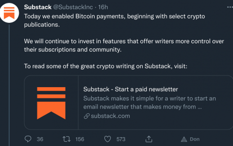 通讯之王Substack将接受比特币并加入闪电网络