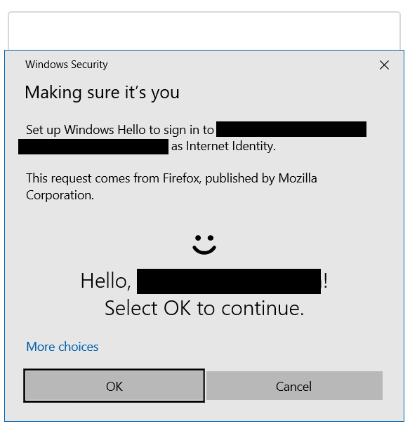 Windows Hello 支持添加到 Internet 标识