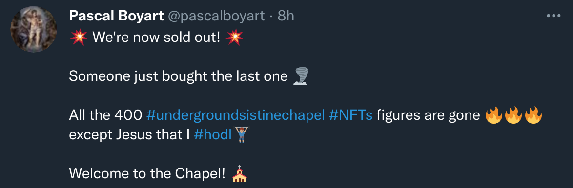 Pascal Boyart 宣布出售全部 400 件 