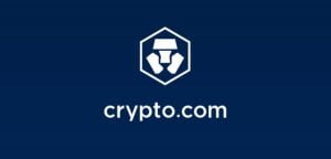 带有蓝色背景的 Crypto.com 徽标