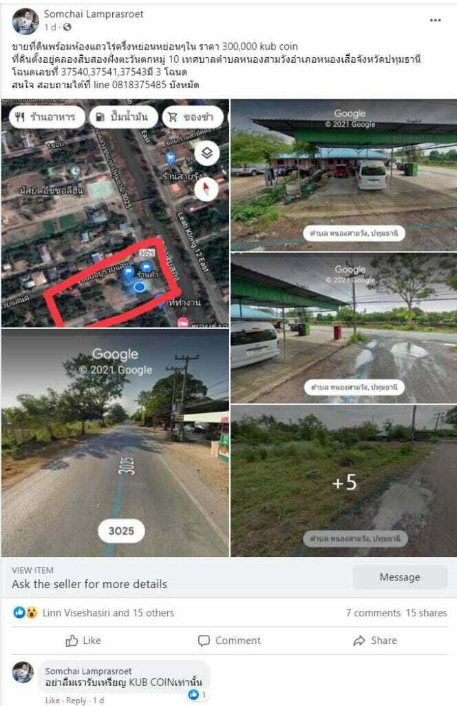 出售一块面积为 1 莱半的土地的泰国人仅收到 Bitkub 币。