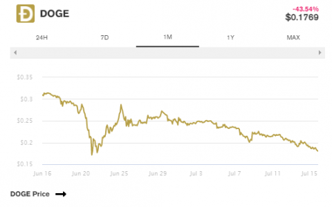 与上周相比，狗狗币下跌了 20%