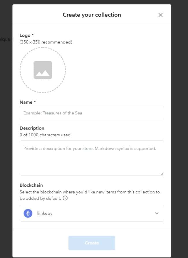 创建集合 OpenSea
