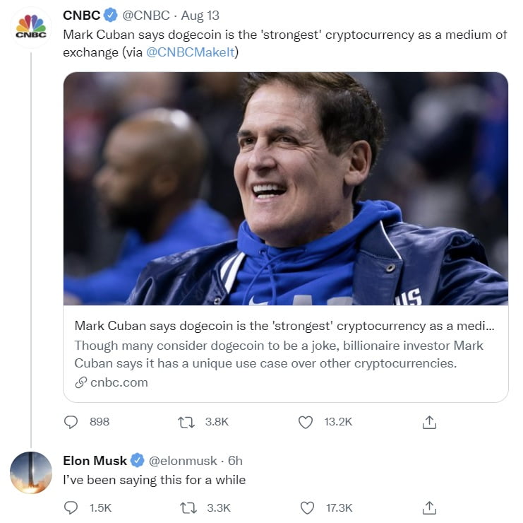 埃隆马斯克和马克库班将狗狗币视为“最强”的支付加密货币