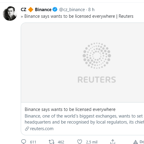 交易所币安寻求所有国家的监管