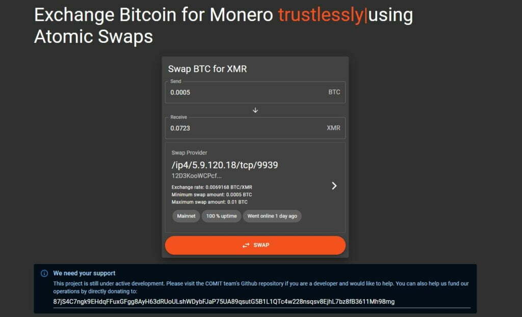 比特币和门罗的原子交换开始看到他们的第一批用户