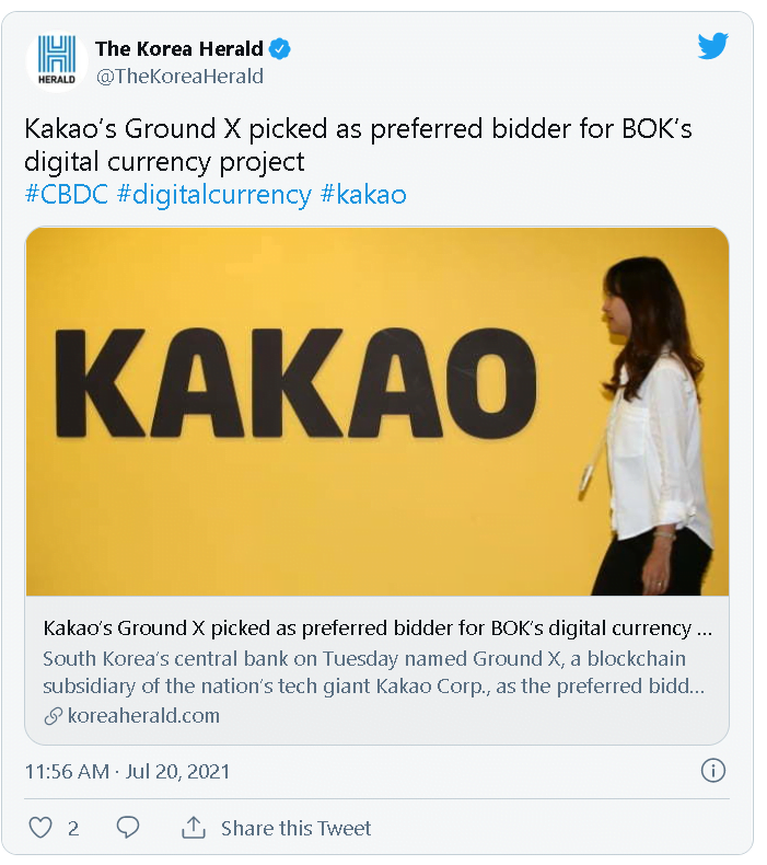 韩国央行选择数字货币：与哪家公司谈判？