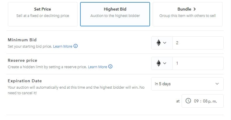 以最高价格出售 opsea