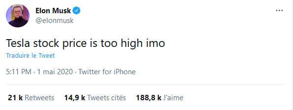 埃隆·马斯克在推特上的 2020 年声明