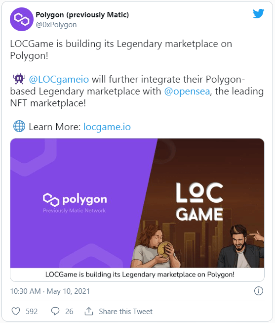 Polygon 和 LOCGame 刚刚通过 Twitter 正式确定合作关系