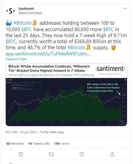 包含 100 到 1000 BTC 的地址达到总供应量的近 49%