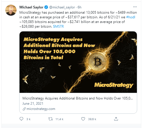 比特币价格 2021 年 6 月 21 日 – BTC 喝了杯子（和手柄）