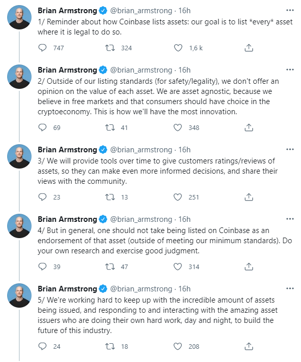 布赖恩·阿姆斯特朗 (Brian Armstrong) 的出版物 - 来源：Twitter