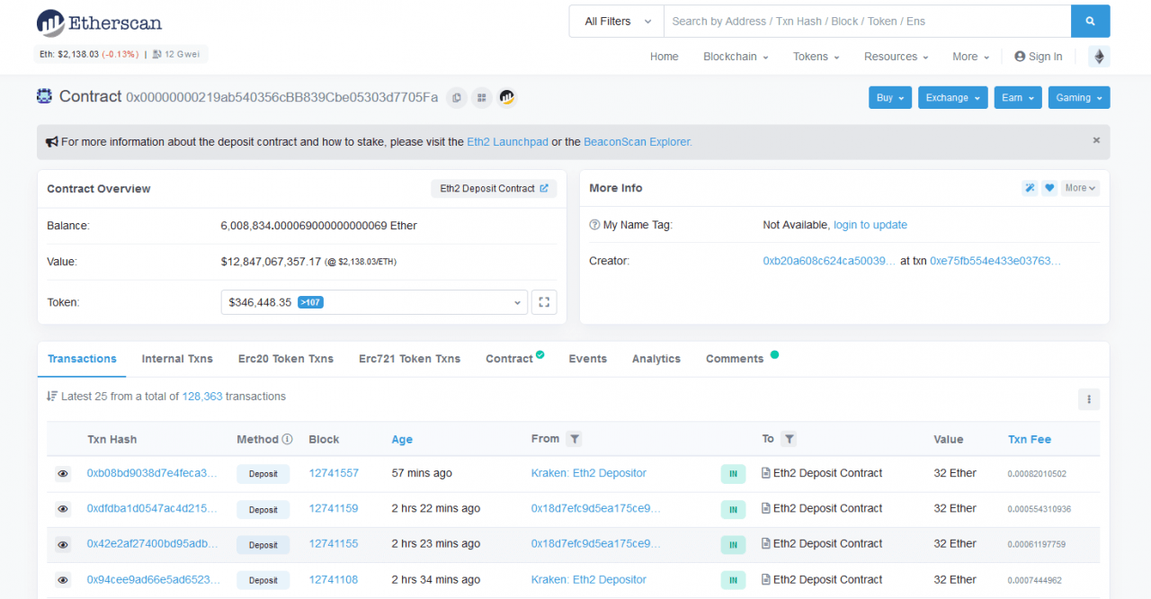 以太坊 2.0 存款合约上的 ETH 股份数量 - 资料来源：Etherscan