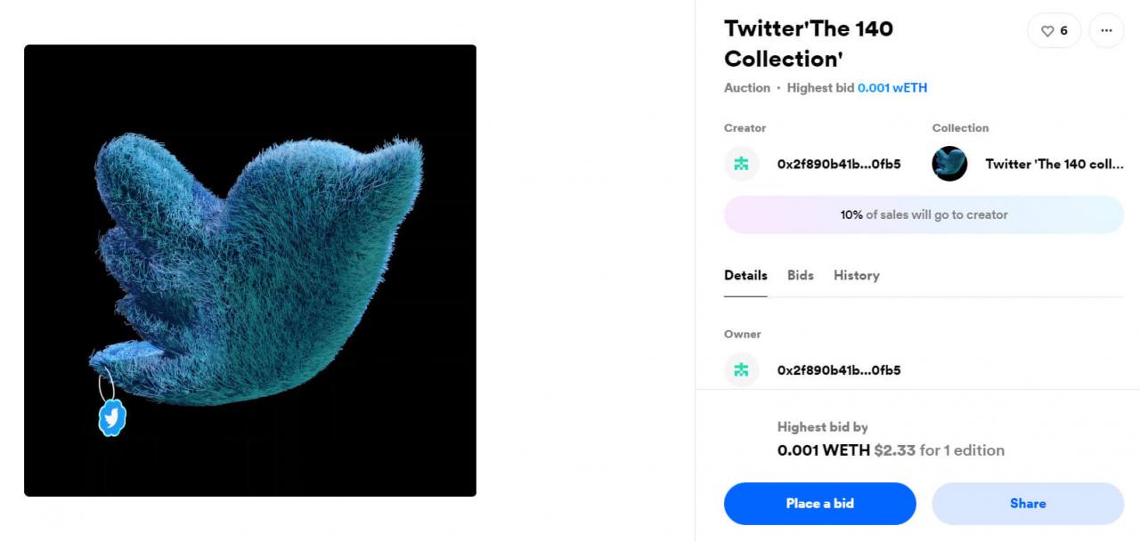 一个 Twitter NFT 出售