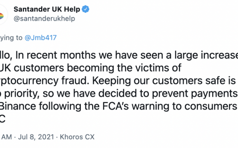 桑坦德的英国分部跟随巴克莱银行禁止向币安付款