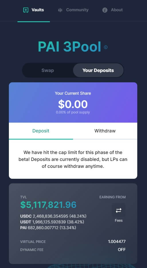 Mercurial Finance - PAI 3Pool - 存款