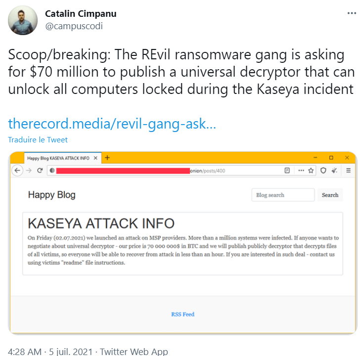 网络安全专家 Catalin Cimpanu 发表的文章 - 来源：Twitter