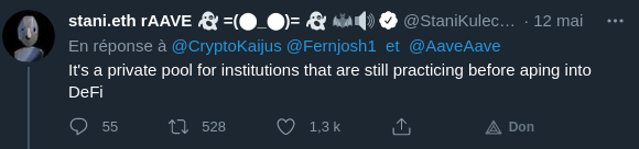 来自 Stani Kulechov 的回应 - 来源：Twitter