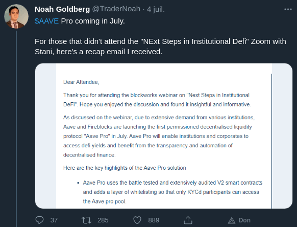 关于面向机构投资者推出Aave的公告