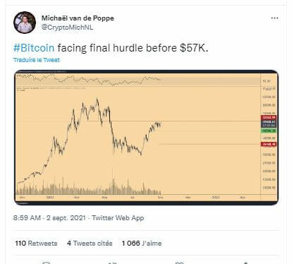 Michaël van de Poppe 表示，51,000 美元将是 57,000 美元的最后一个主要障碍。