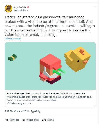 基于 Avalanche 的 DeFi Trader Joe's (AVAX) 协议筹集了 500 万美元，现在它背后有大牌。