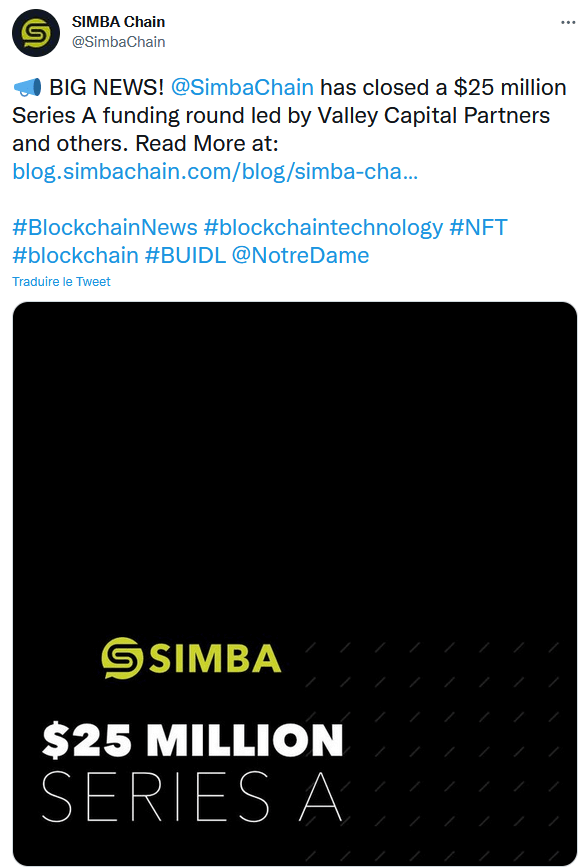 Simba Chain Twitter 帖子宣布结束 2500 万美元的筹款活动