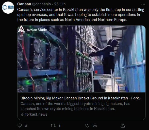 迦南的推特帖子宣布在中国镇压后搬迁