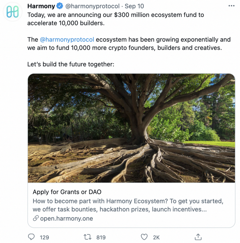公链Harmony 发展现状：3 亿美元的生态建设基金会支持谁？