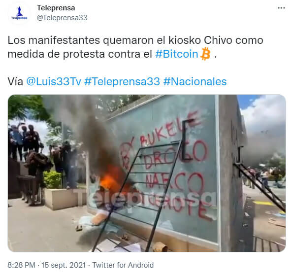 Teleprensa 报纸的 Twitter 帖子显示比特币 ATM 在萨尔瓦多遭到破坏