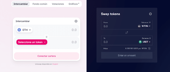 Uniwap 和 TON映射 交易所界面的图片。