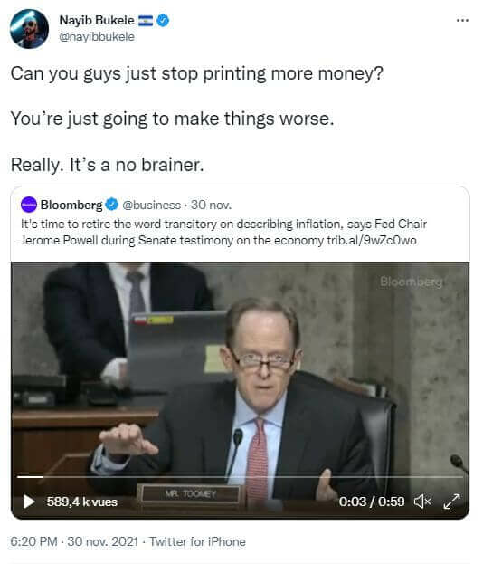 纳伊布·布克尔 (Nayib Bukele) 的推文批评杰罗姆·鲍威尔 (Jerome Powell) 和美联储