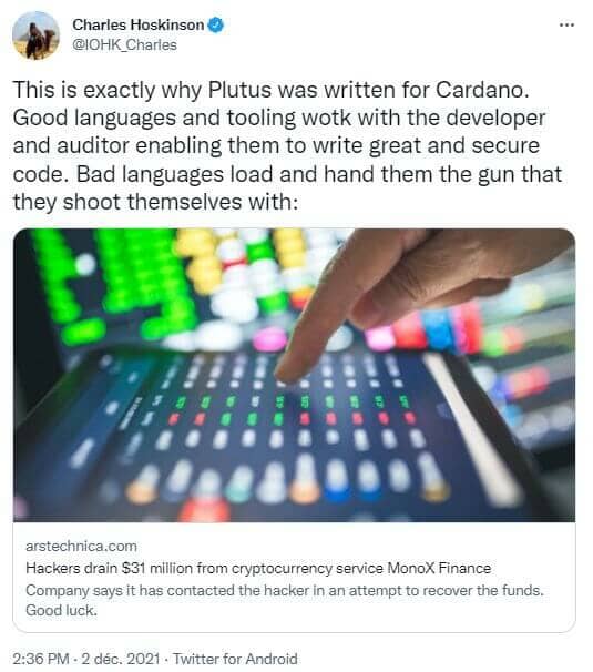 Charles Hoskinson 批评以太坊智能合约的缺陷