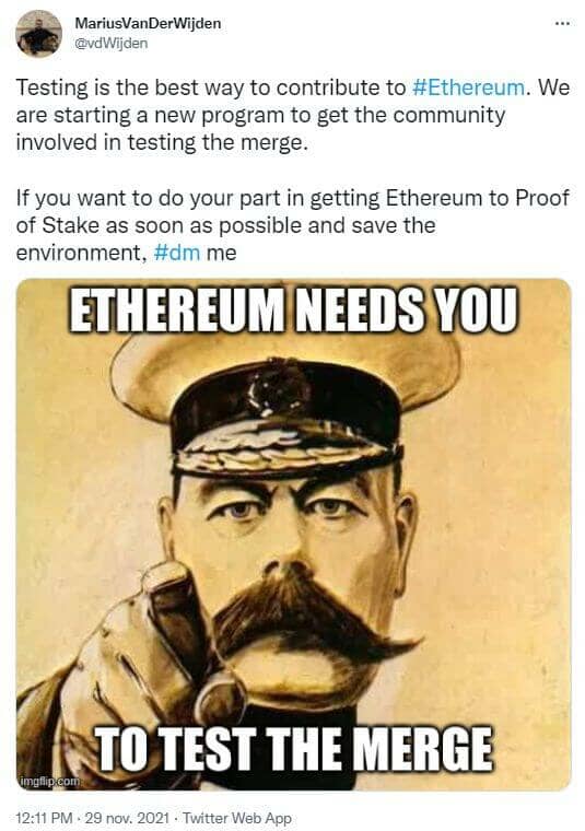 Twitter 出版物 Marius van der Wijden - The Merge Ethereum 2.0 测试合作伙伴计划