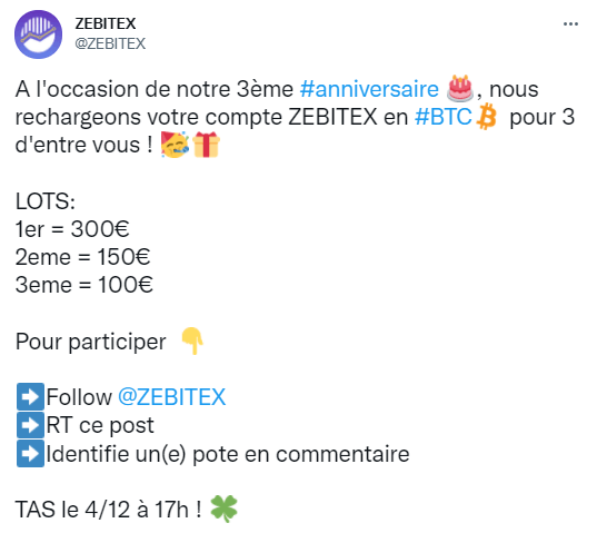 法国加密货币交易所 ZEBITEX 通过提供 550 欧元的比特币来庆祝其成立 3 周年
