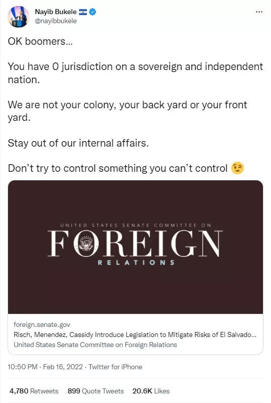 你对一个主权独立的国家拥有零管辖权。 我们不是你的殖民地、你的后院或你的前院。 远离我们的内部事务。