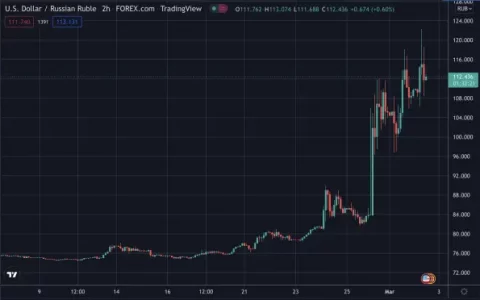 在莫斯科的资本管制和银行排长队中，随着 Visa 和 MasterCard 避开俄罗斯，比特币上涨