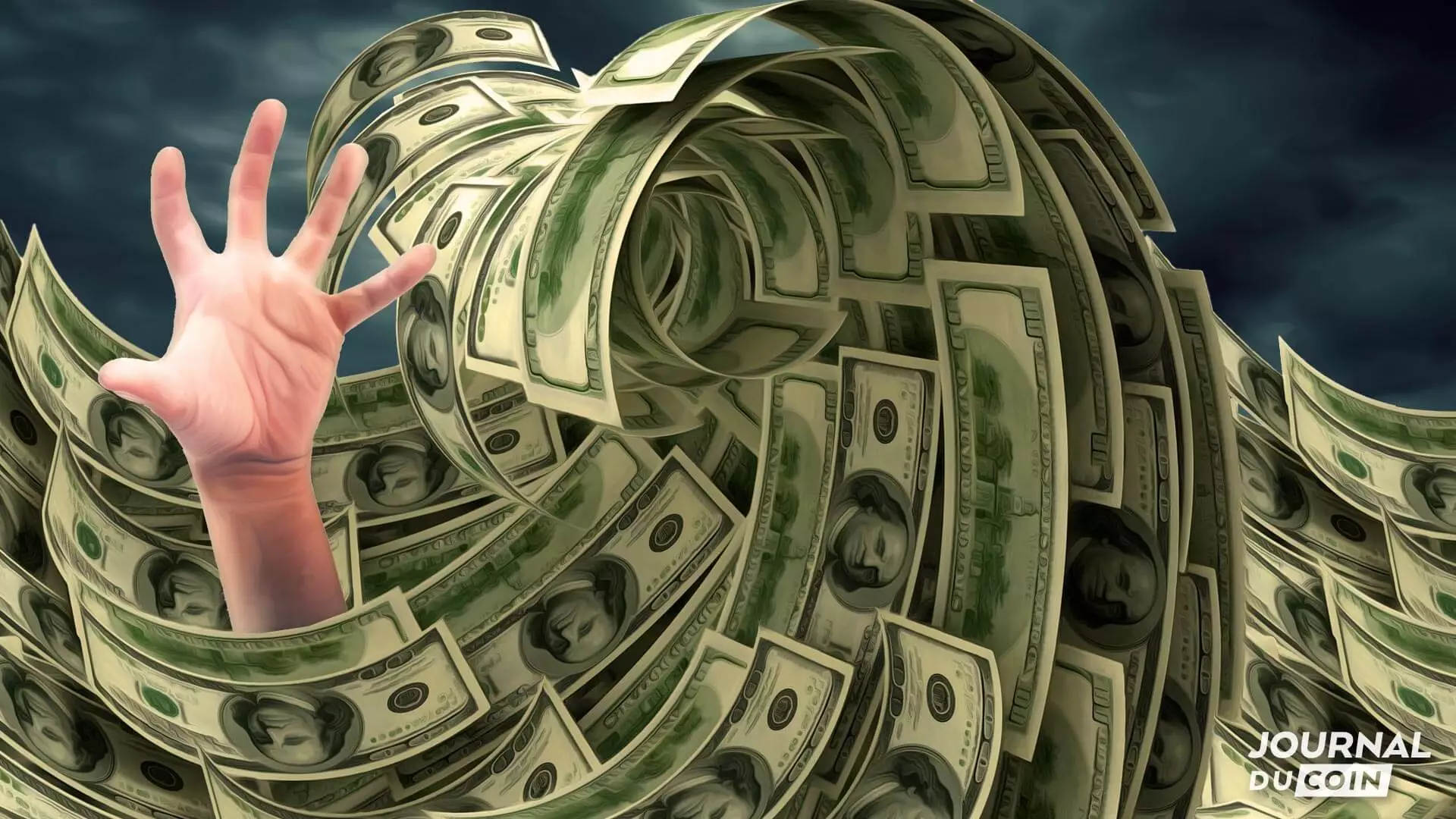 插图：一只手试图抓住代表筹款的美元钞票